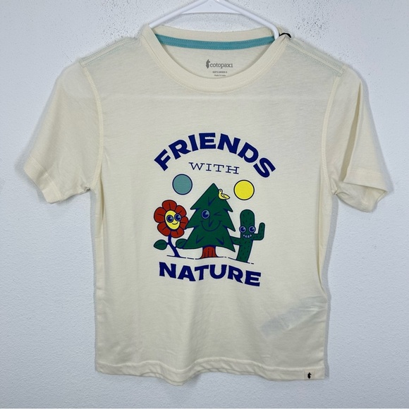 Cotopaxi Kids Friends with Nature Cream Graphic Tee Shirt Outdoors Hiking NWT - Picture 1 of 9